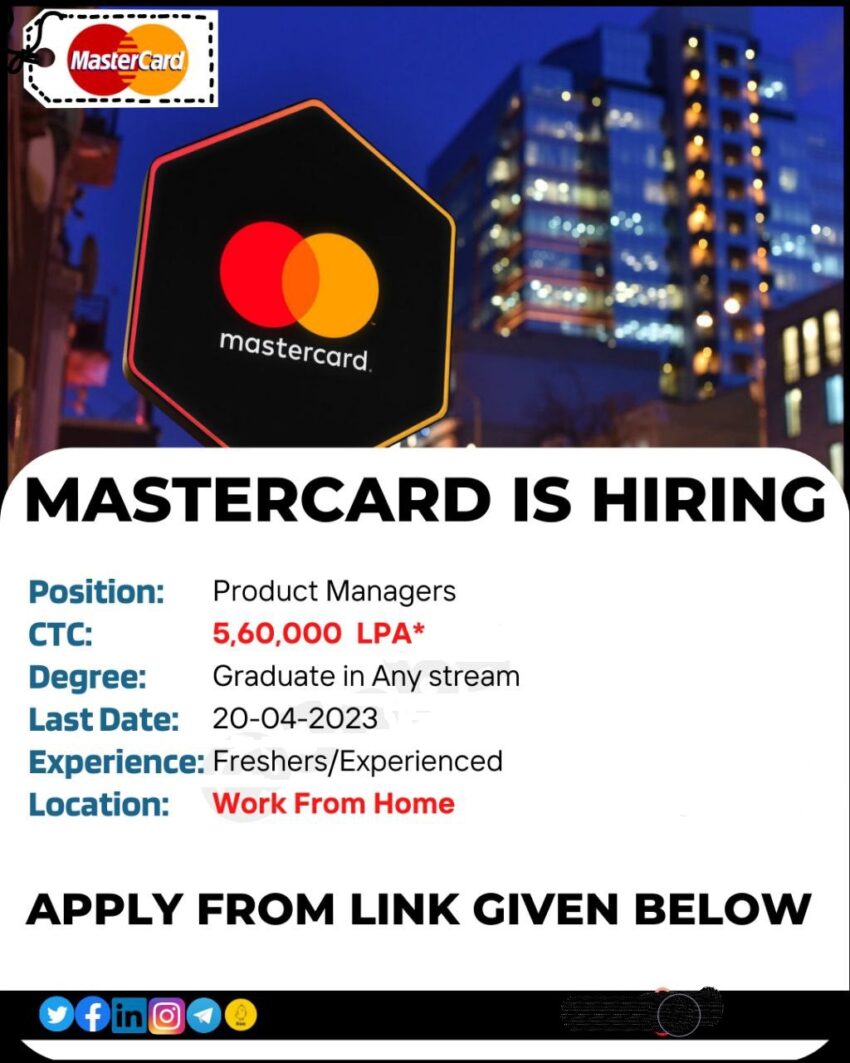 Master Card is Hiring Product Managers | Work from Home | Apply Now