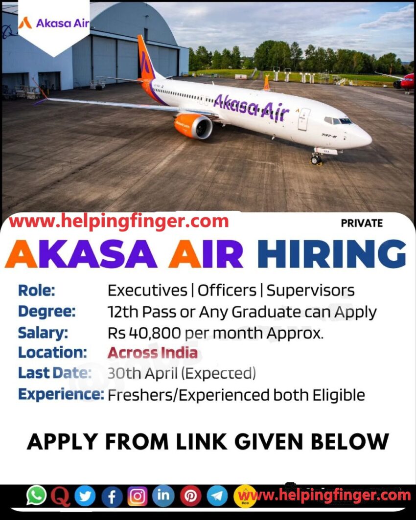 Akasa Air is Hiring for Customer Service Officers | Executives | Supervisors | Apply Online