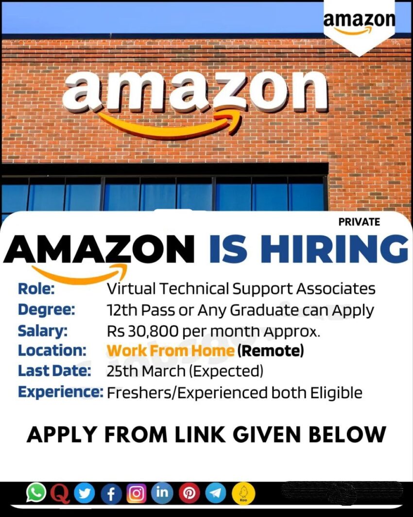 Amazon is Hiring Virtual Technical Support Associates | Work From Home | Apply Online