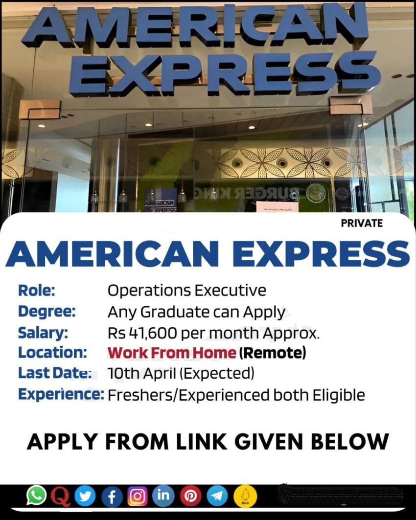 American Express is Hiring Operations Executives | Work From Home | Apply Online