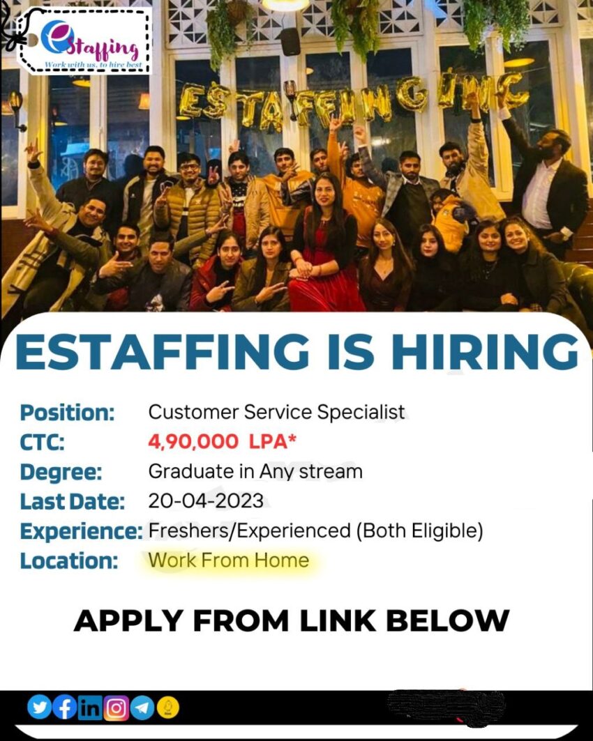 eStaffing is Hiring Customer Service Specialist | Work From Home | Apply Now