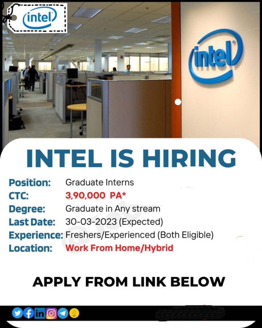 Intel is Hiring Graduate Interns | Work From Home | Apply Now