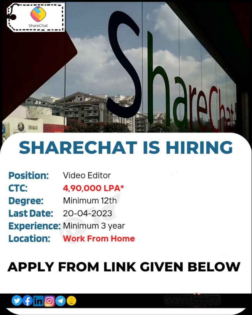 ShareChat is hiring Video Editors | Work From Home | Apply Now