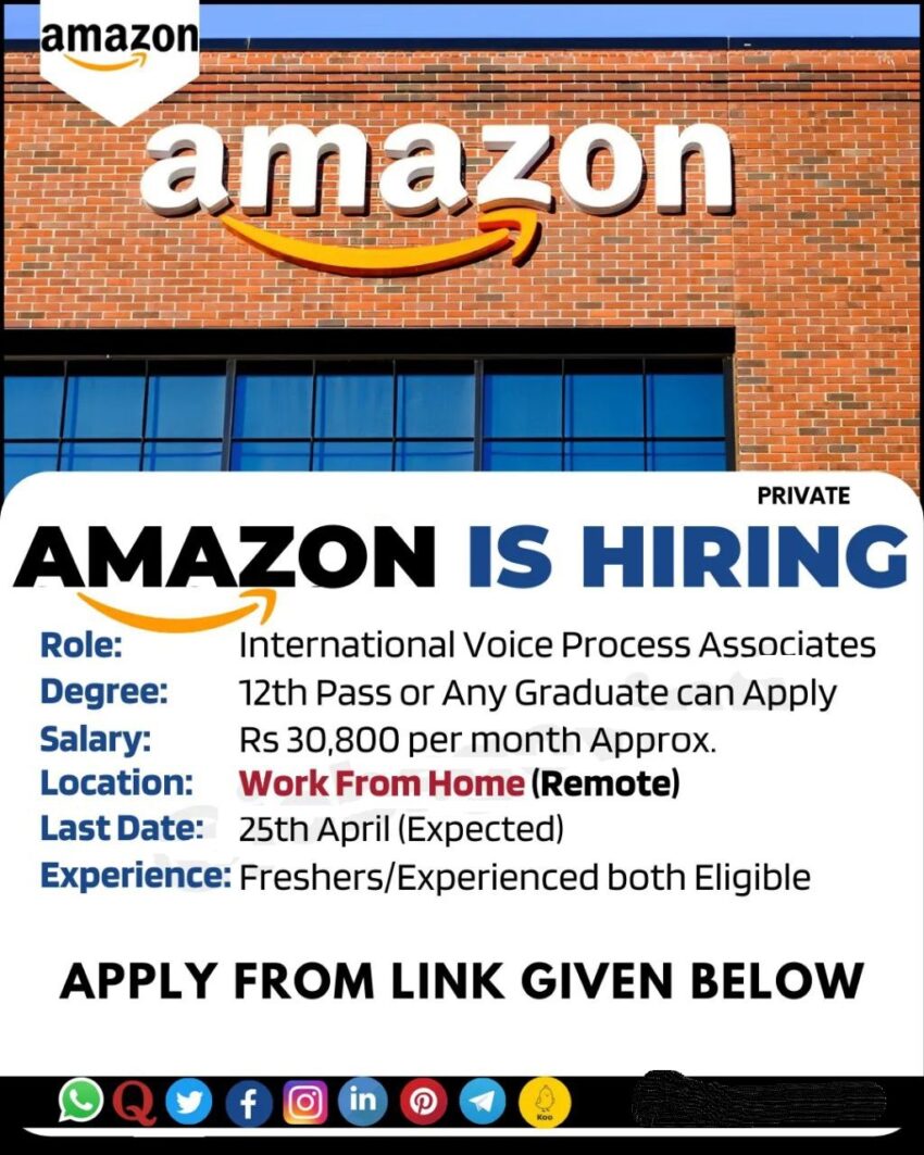 Amazon is Hiring for International Voice Process Associates | Work From Home | Apply Online