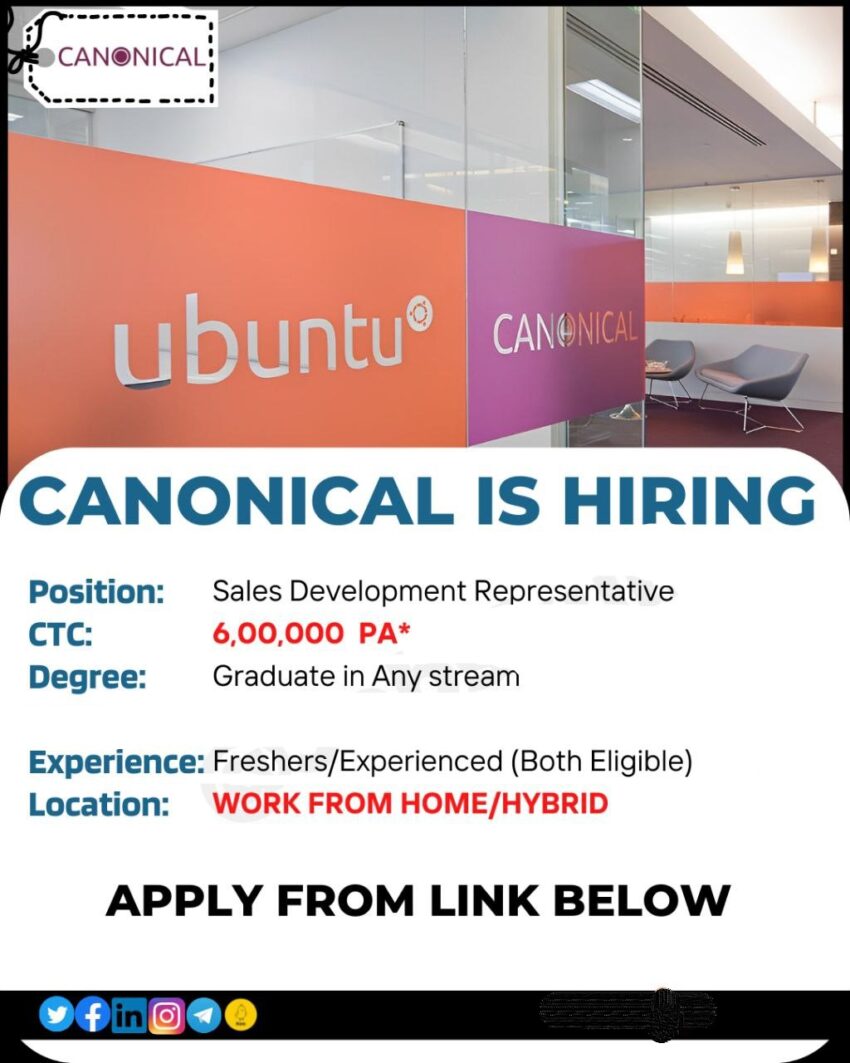 Canonical is Hiring Sales Development Representative | Work From Home | Apply Now