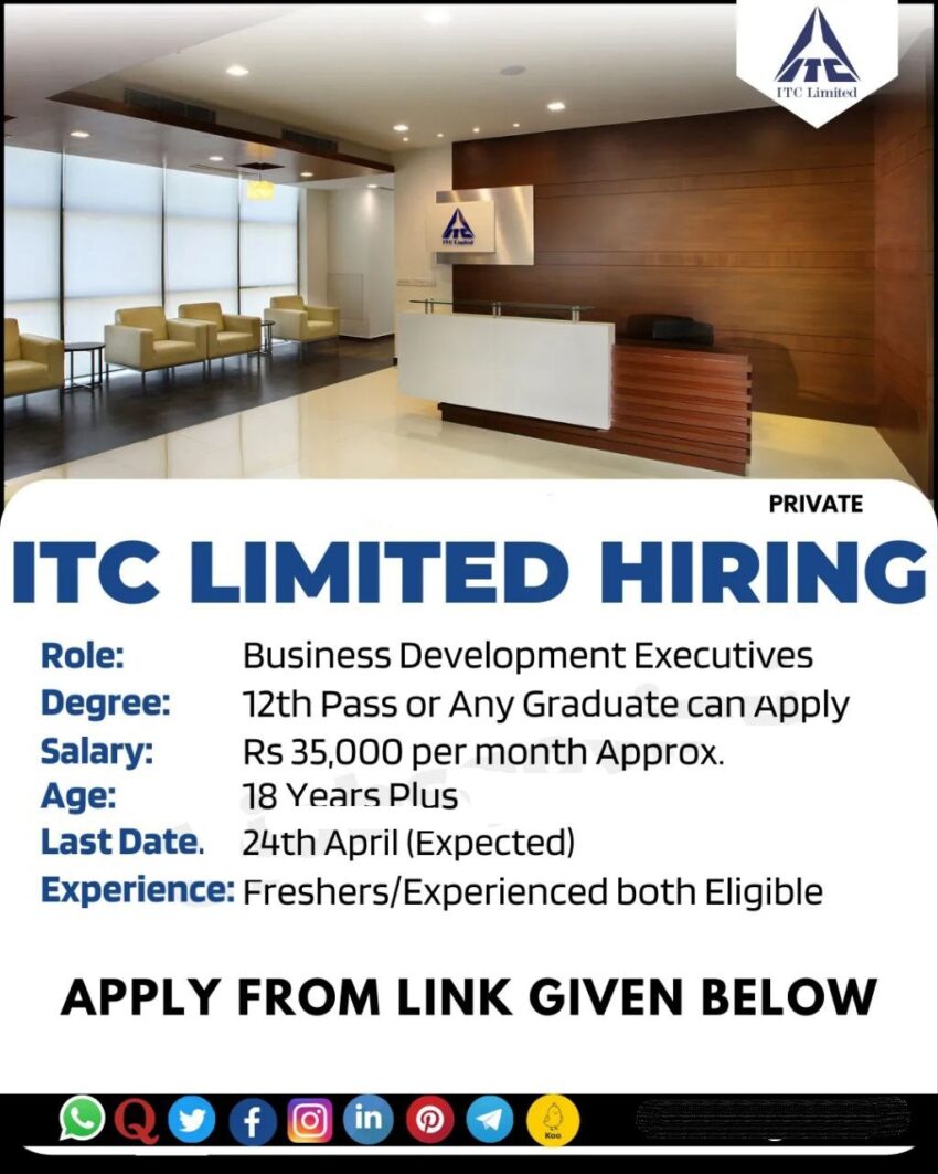 ITC Limited is Hiring Business Development Executives | Work From Office | Apply Online