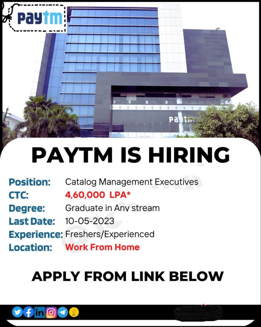 Paytm is Hiring Catalog Management Executives | Work From Home | Apply Now