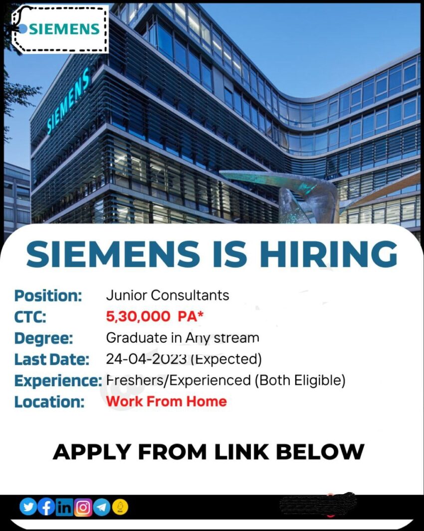Siemens is Hiring Junior Consultants | Work From Home | Apply Now