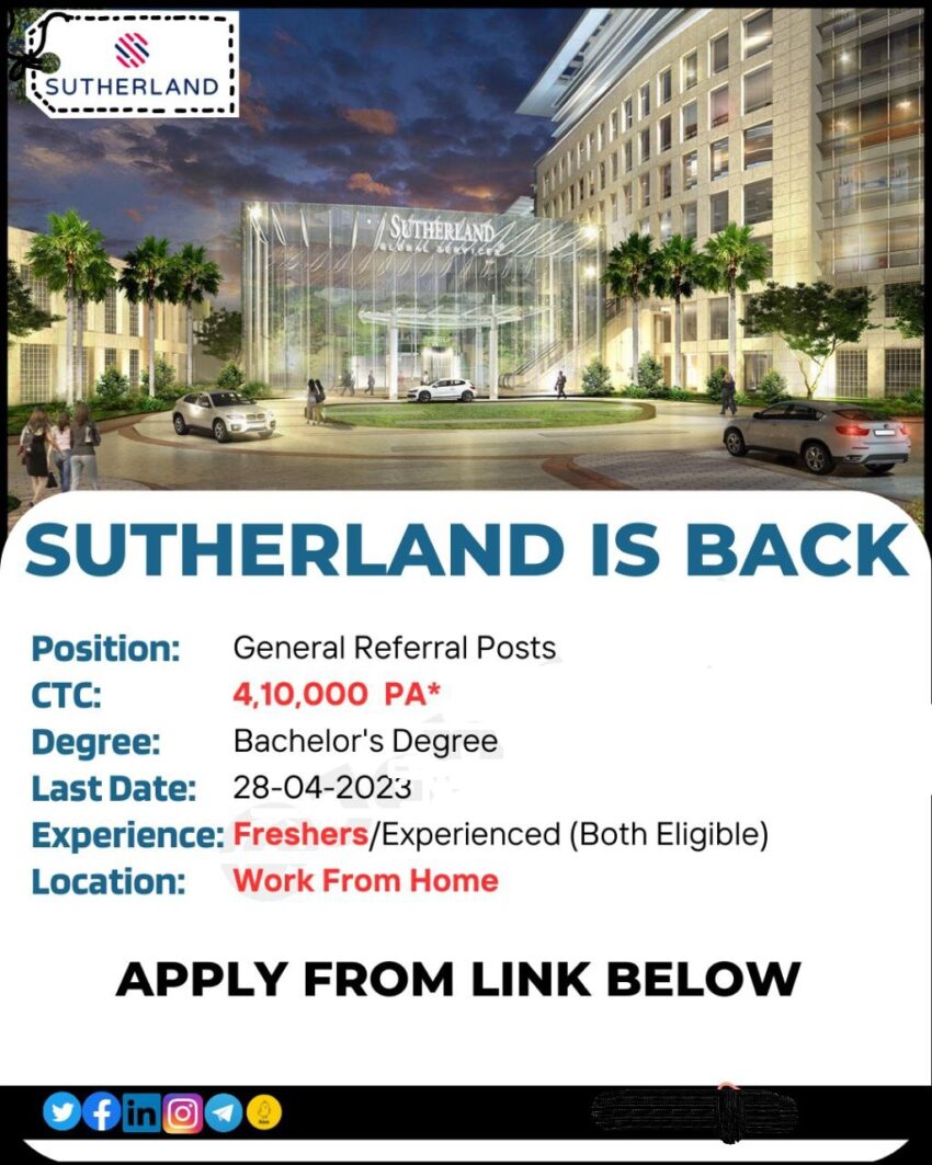 Sutherland is Hiring for General Referral Posts | Work From Home | Apply Now