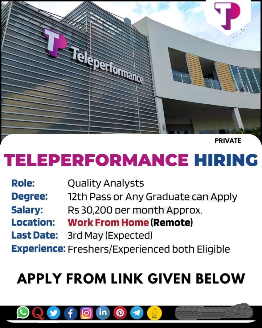 Teleperformance is Hiring Work From Home for Quality Analysts | Apply Online Now
