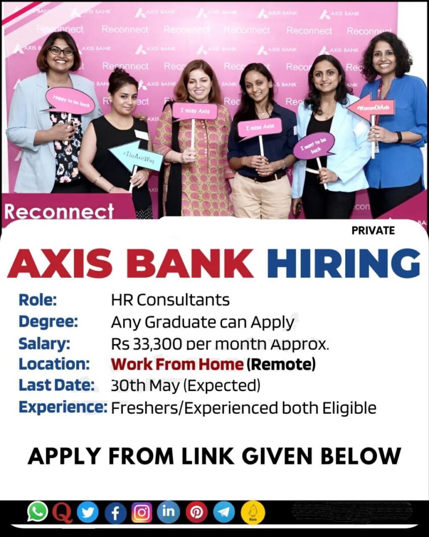 Axis Bank is Hiring Work From Home for HR Consultants | Apply Online Now