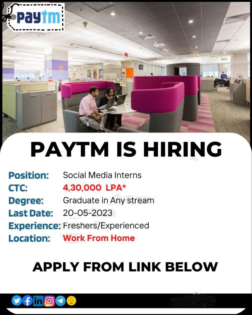 Paytm is Hiring Social Media Interns | Work From Home | Apply Now