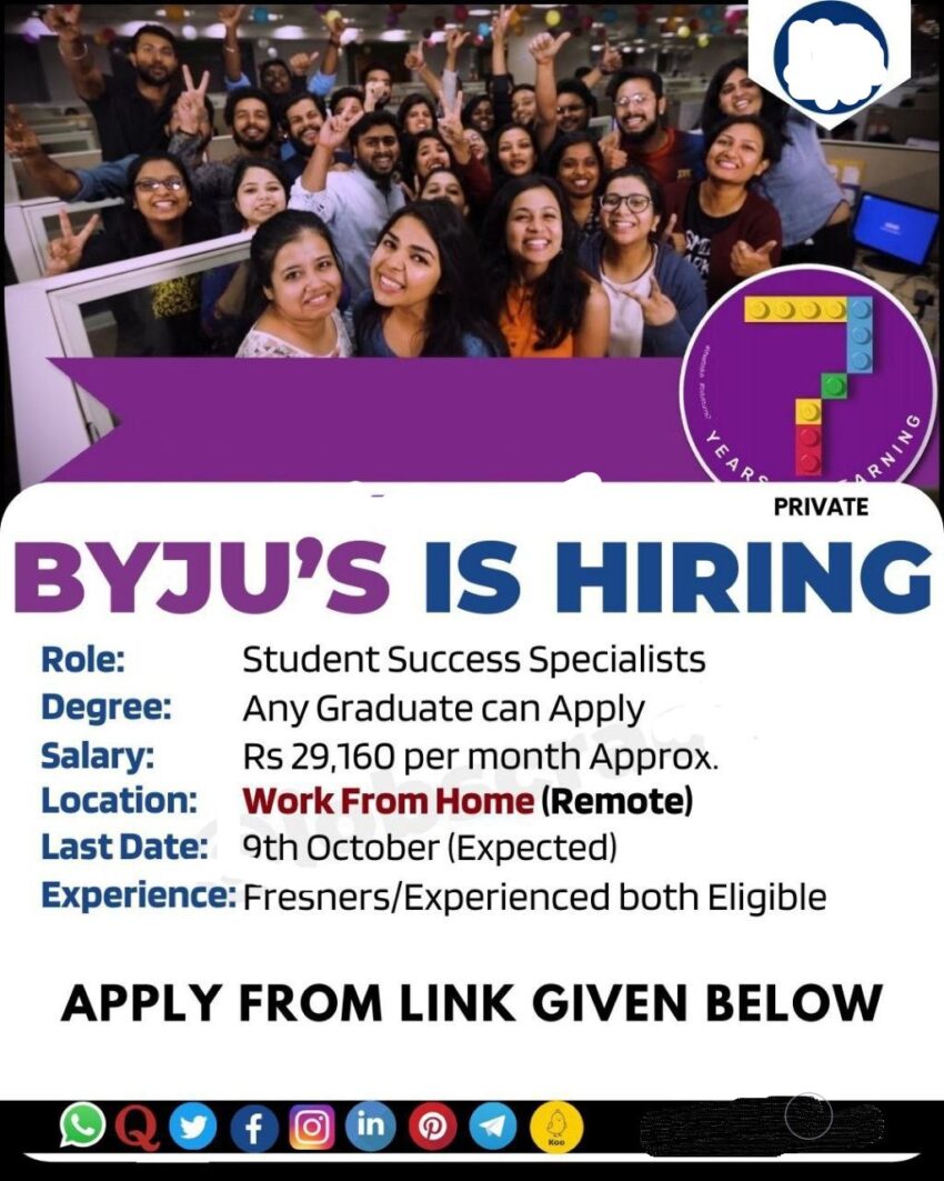 Byju's Campus Drive 2023 for Student Success Specialists | Work From Home | Online Application