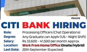 Citi Bank is Hiring Work From Home/Office for Processing Officers | Apply Online