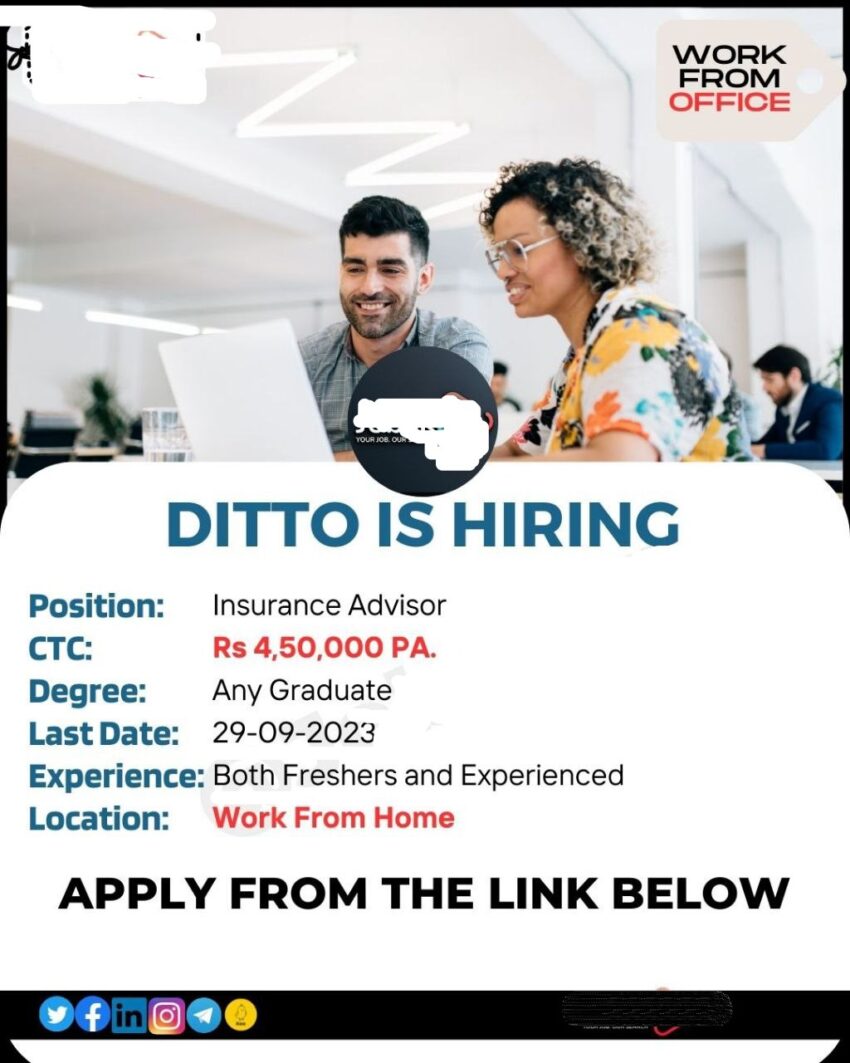 Ditto Work from Home Jobs 2023: Insurance Advisor, Apply Now
