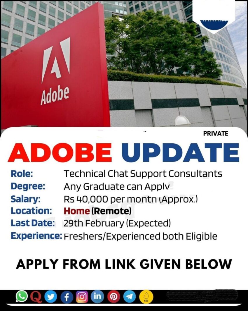 ADOBE HIRING:TECHNICAL SUPPORT CONSULTANT (WORK FROM HOME) 