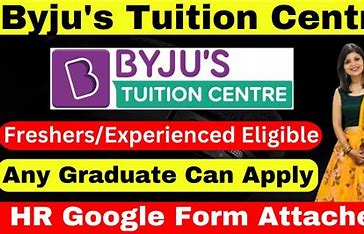 Byjus Recruitment drive 2024:Faculty in Byjus Tution Centres(Class 4-10) | All India Locations