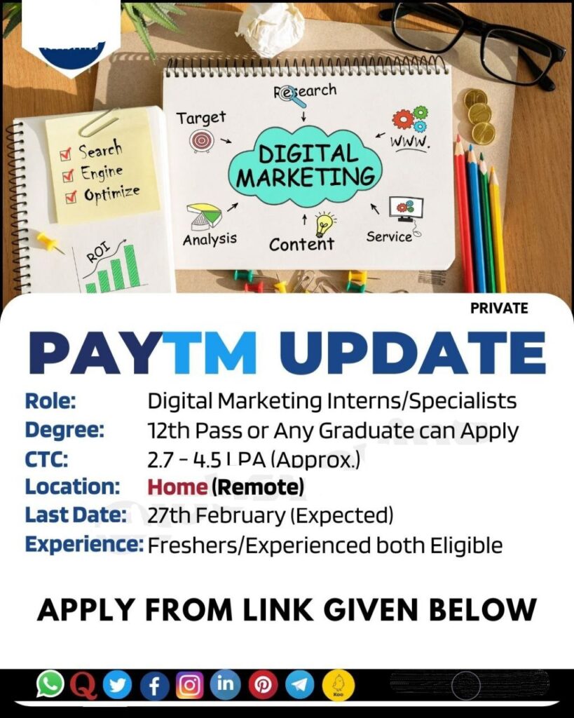 Paytm is Hiring for Digital Marketing Interns | Specialist 