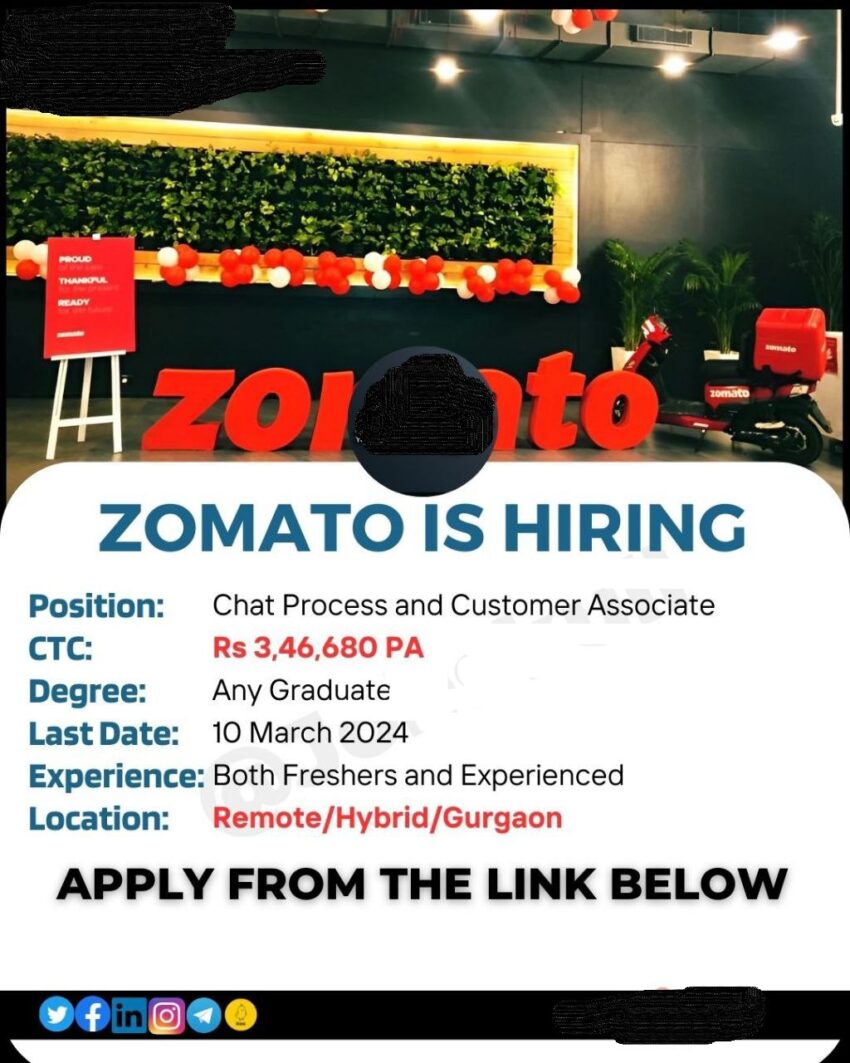 Zomato Hiring |Chat Process| Apply Online |Work From Home/Office