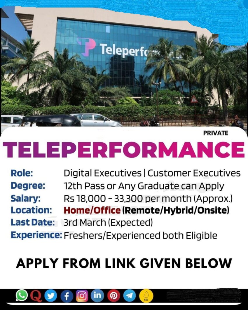 Teleperformance Hiring |Digital Executives | Banking Officers | Apply Online