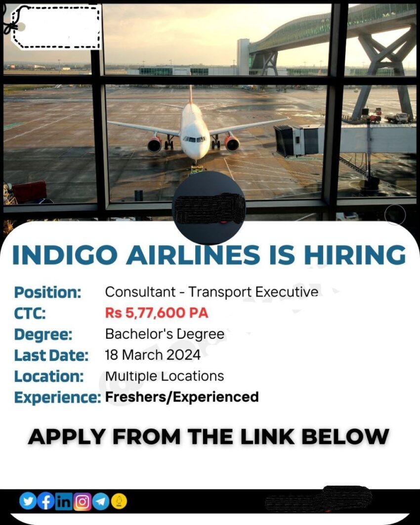 Indigo Airlines Recruitment 2024 | Transport Executive ! Pan India