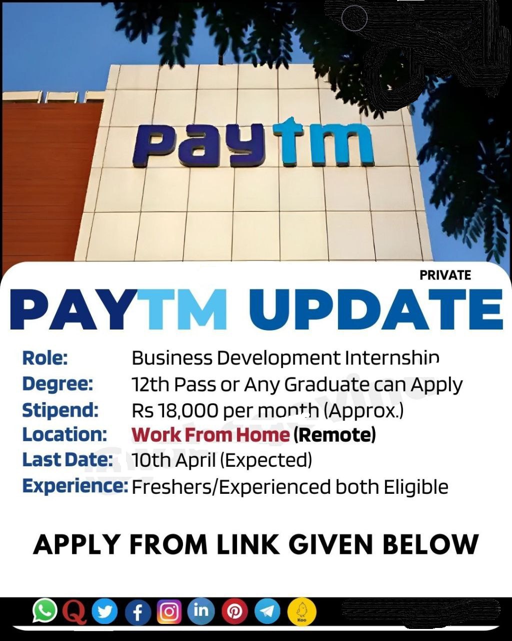 Paytm Hiring  Business Development intern | Mumbai | work from home /remote jobs
