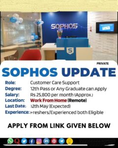 Sophos is Hiring Work From Home for Customer Care Support | Apply Online