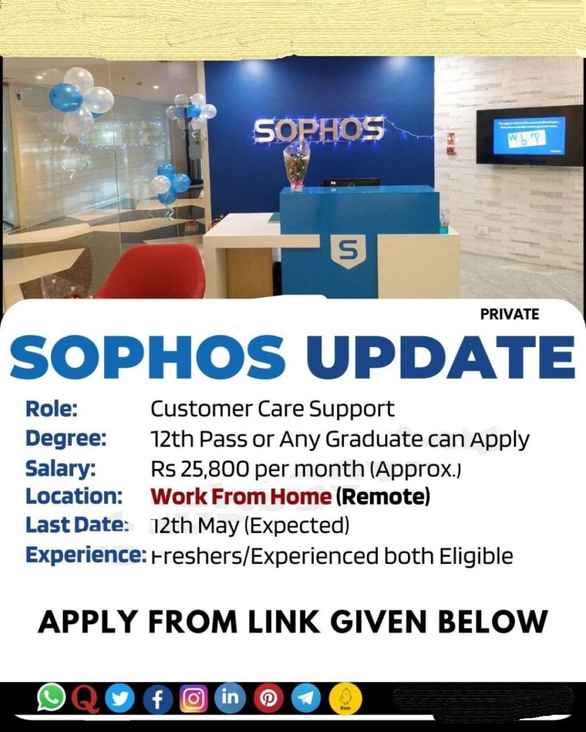 Sophos is Hiring Work From Home for Customer Care Support | Apply Online
