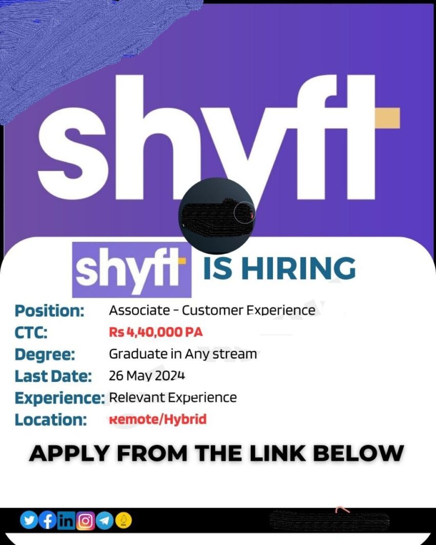 Shyft Hiring | Associate Customer Experience |WFH Jobs