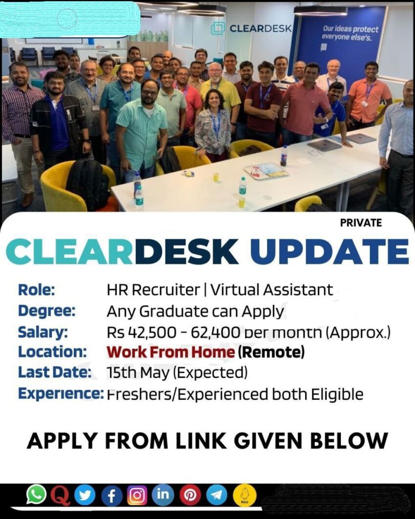 ClearDesk, Hiring | Full time HR Recruiter (Remote)